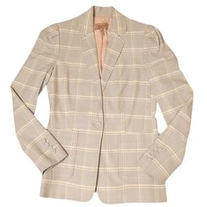 Rebecca Taylor Linen Plaid Blazer Jacket Gray White Button Pockets Women's Sz 0